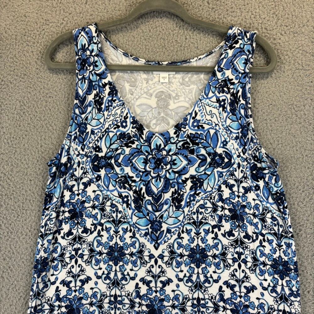 J Jill Dress Medium Beach Coastal Jersey Knit Midi Tile Print Stretch Comfort - Picture 3 of 13